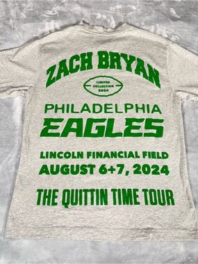 Zach Bryan Philadelphia Eagles T Shirt Mens S Quittin Time Tour 2024 Gray